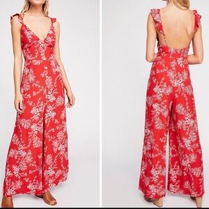 Free People Be the One Floral Red Jumpsuit
